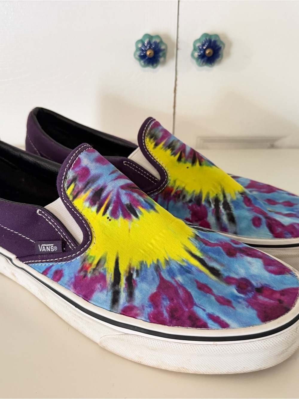 Vans Tie-Dye Slip-On Shoes — Yellow/Purple/Blue